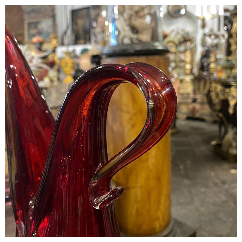 Vaso vintage in vetro rosso di Murano di Flavio Poli per Seguso, 1970