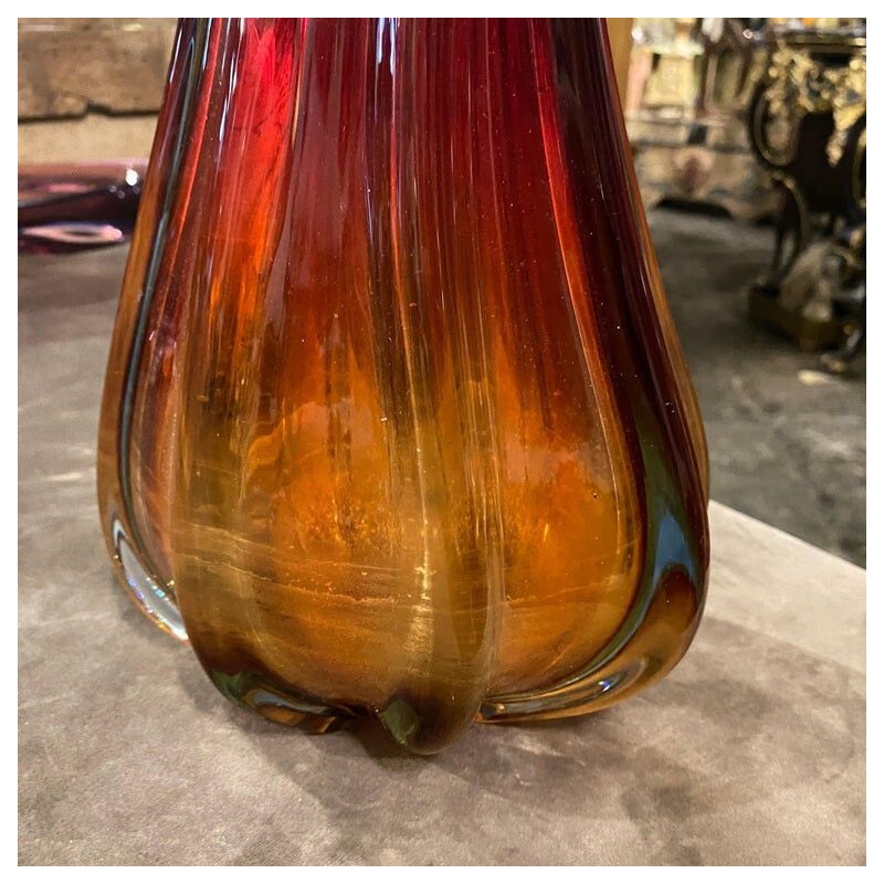 Vaso vintage in vetro rosso di Murano di Flavio Poli per Seguso, 1970