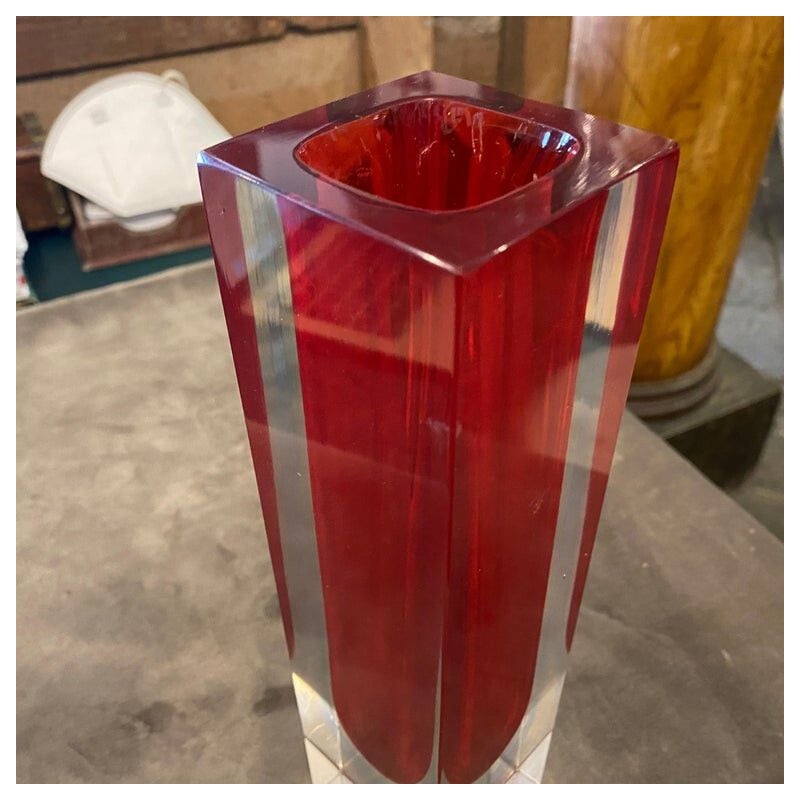 Vase carré vintage en verre de Murano Sommerso par Mandruzzato, 1970
