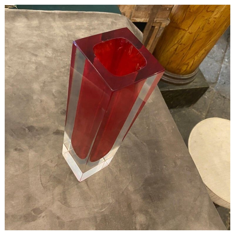 Vase carré vintage en verre de Murano Sommerso par Mandruzzato, 1970
