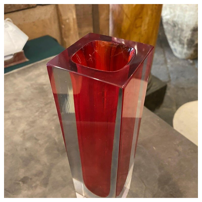 Vintage square Sommerso Murano glass vase by Mandruzzato, 1970s