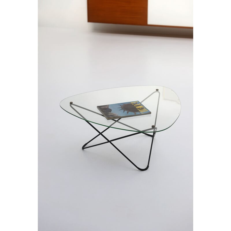 Vintage glass coffee table by Jacques Tournus for Airborne, 1954