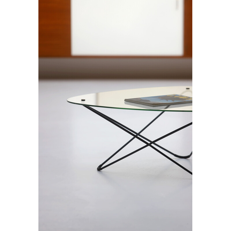 Vintage glass coffee table by Jacques Tournus for Airborne, 1954