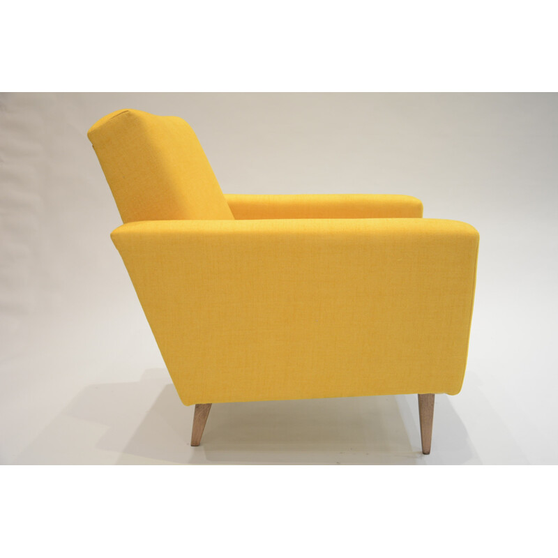 Soviet "Cube" armchair in yellow fabric and oak - 1960s