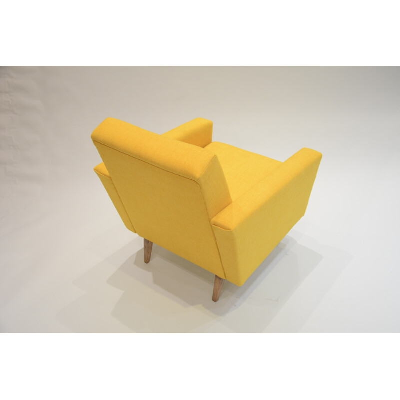 Soviet "Cube" armchair in yellow fabric and oak - 1960s