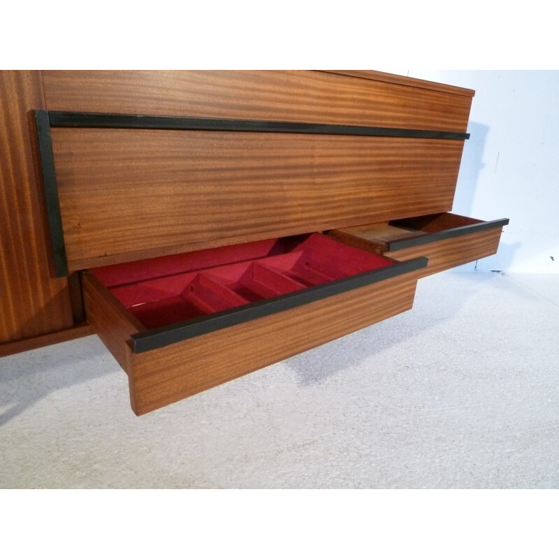 Vintage mahogany and metal sideboard, French design - 1950s