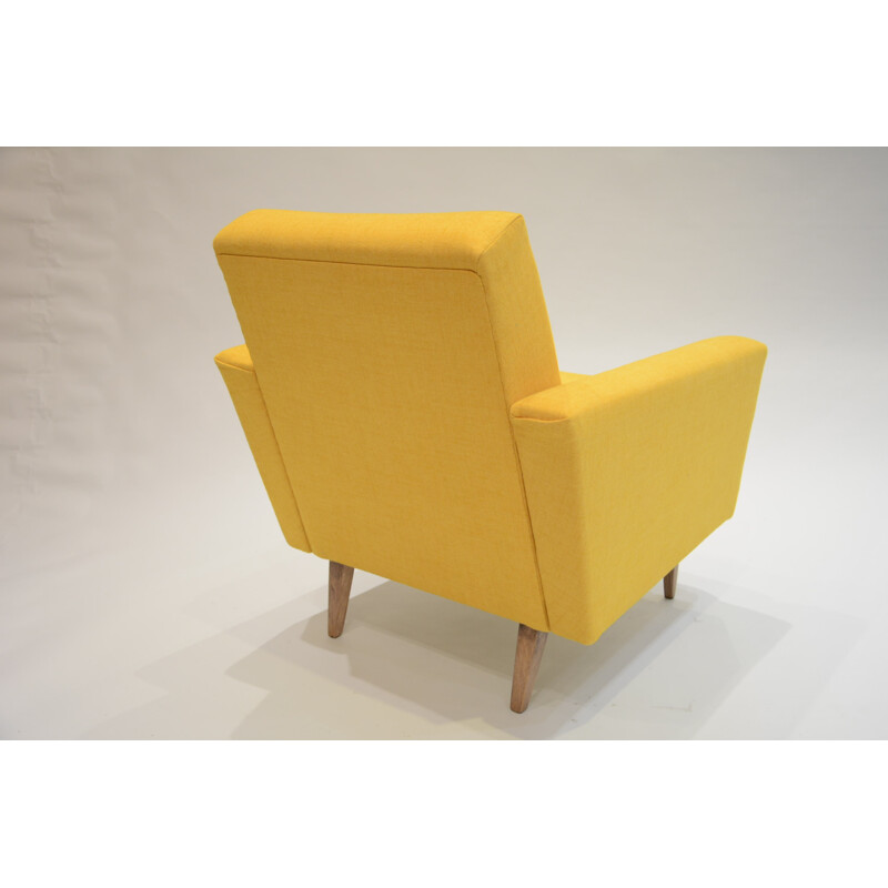 Soviet "Cube" armchair in yellow fabric and oak - 1960s