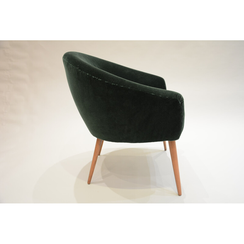 Mid-century Polish armchair in oak and dark green velvet - 1960s