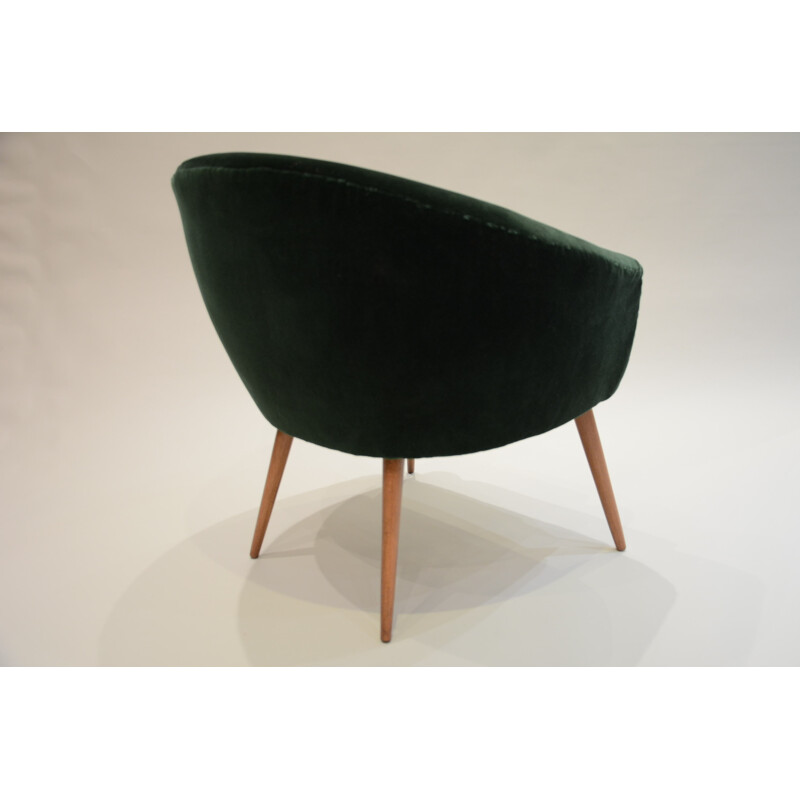 Mid-century Polish armchair in oak and dark green velvet - 1960s