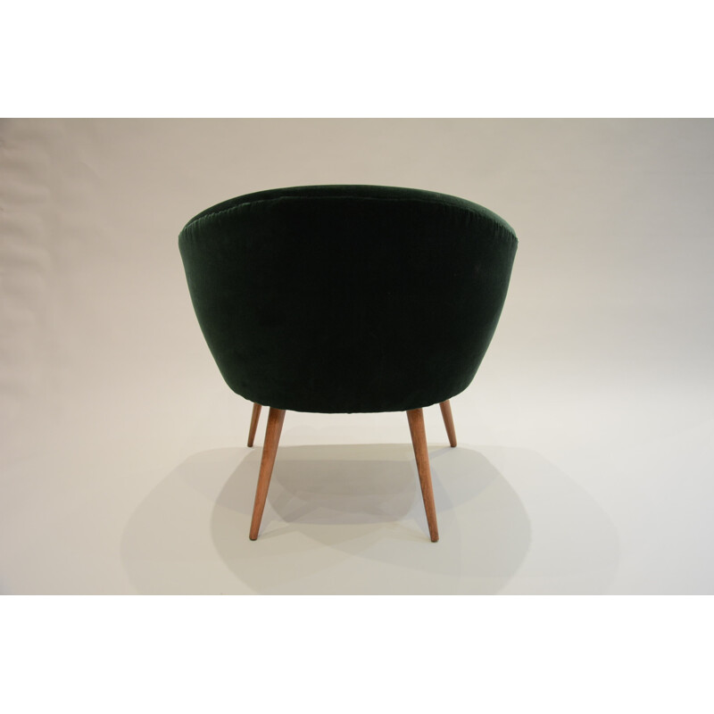 Mid-century Polish armchair in oak and dark green velvet - 1960s