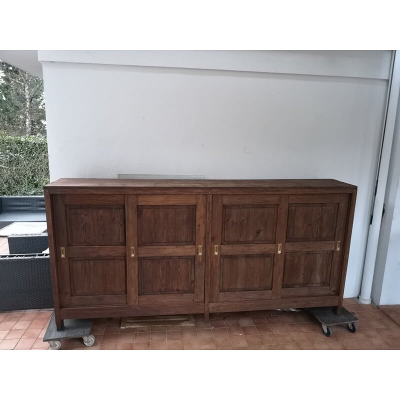 Fir wood highboard with 4 sliding doors, 1950