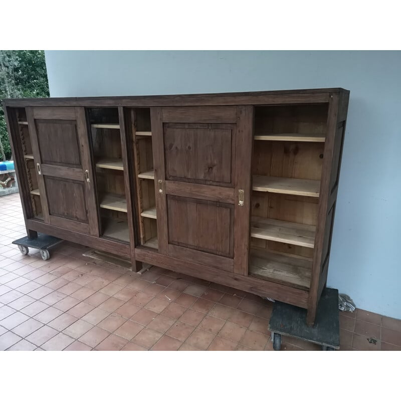 Fir wood highboard with 4 sliding doors, 1950