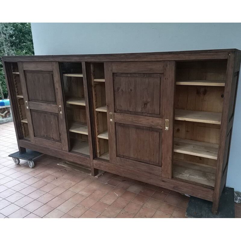 Fir wood highboard with 4 sliding doors, 1950