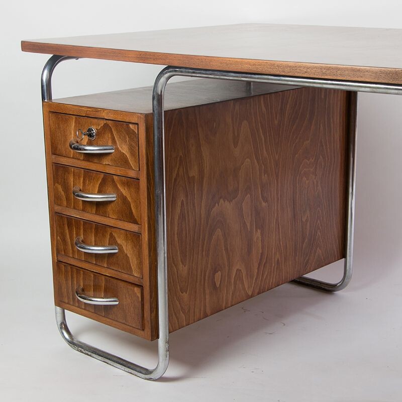 Vintage beechwood desk with two containers, 1930