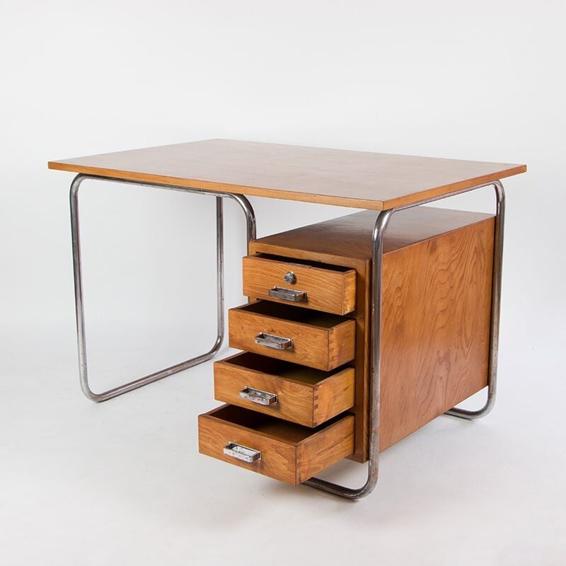 Vintage Bauhaus beechwood desk by Rudolf Vichr, 1930s