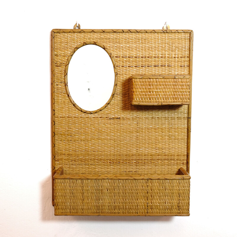 Vintage wall-mounted pocket tray with mirror, 1960-1970