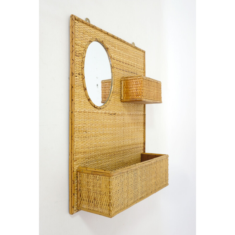 Vintage wall-mounted pocket tray with mirror, 1960-1970