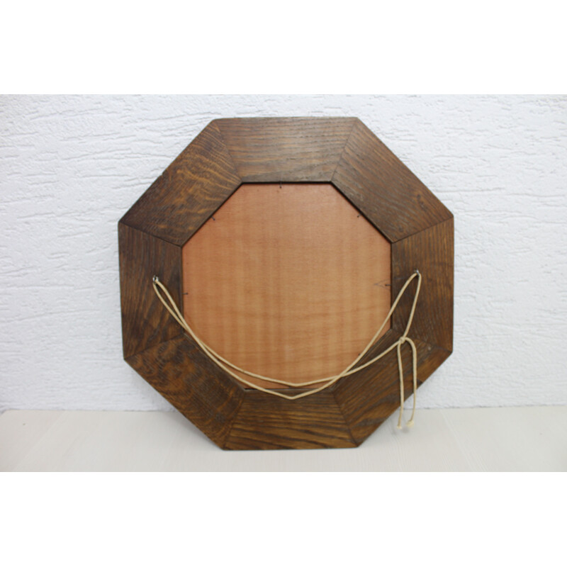 Vintage octagonal oakwood mirror, 1950-1960