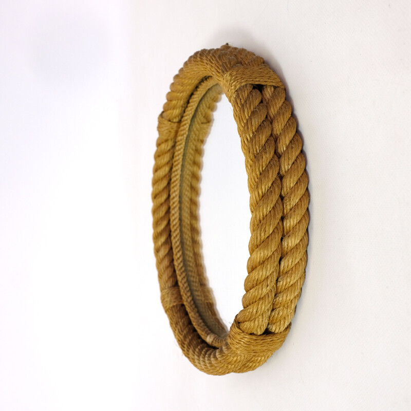 Vintage round mirror with braided rope frame, 1950-1960