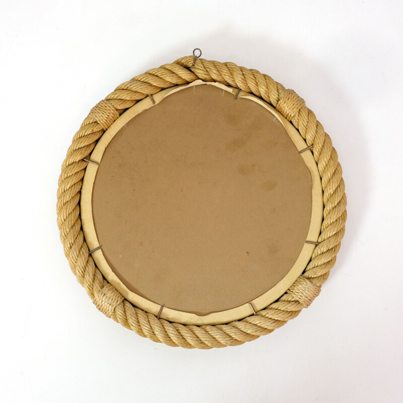 Miroir rond vintage avec un cadre en corde tressée, 1950-1960