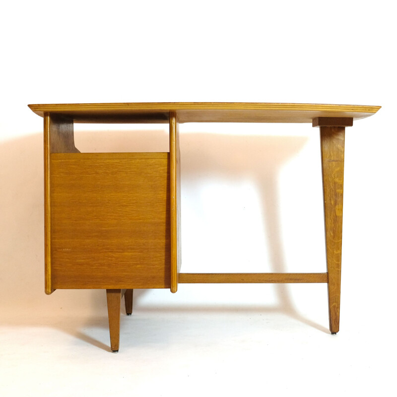 Mesa de carvalho Vintage tripé por Jacques Hauville, 1950