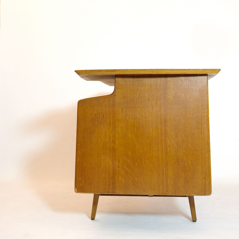 Vintage tripod oak desk by Jacques Hauville, 1950