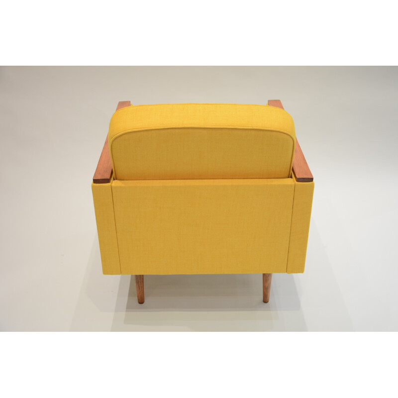 Square Soviet armchair in oak and mustard yellow fabric - 1960s