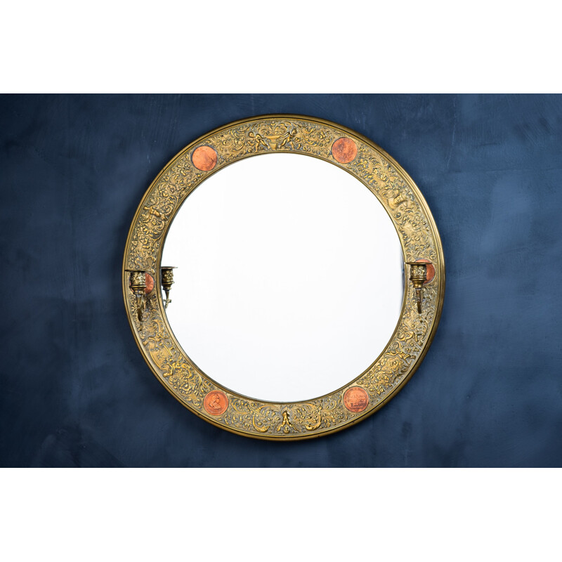 Round vintage mirror with 2 adjustable arms