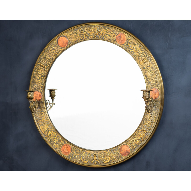 Round vintage mirror with 2 adjustable arms