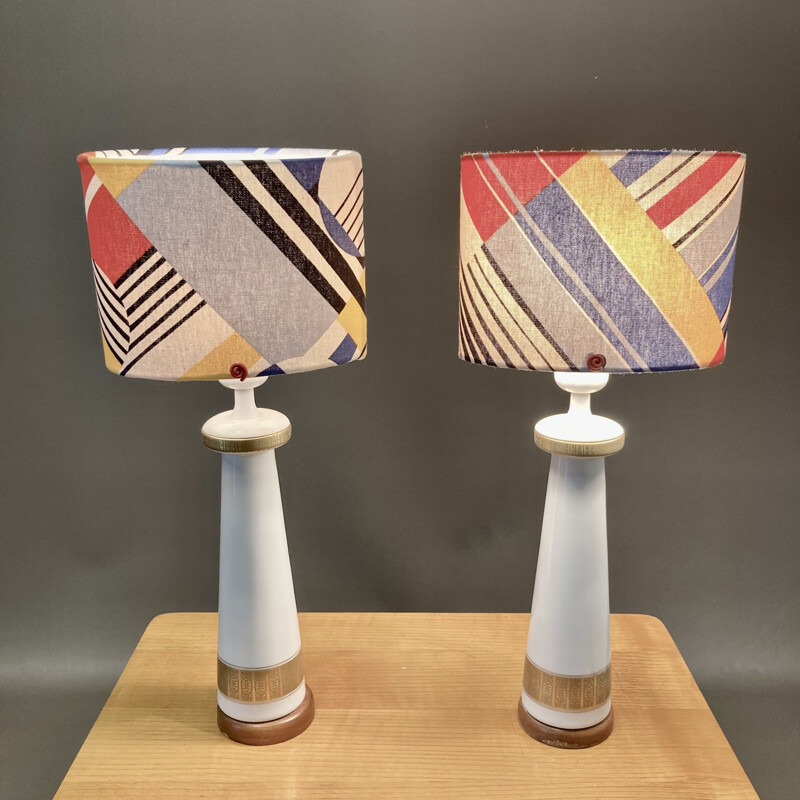 Pair of vintage ceramic and fabric lamps, 1950