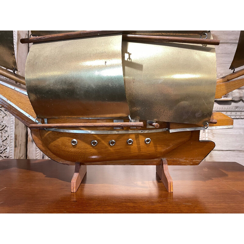 Vintage decorative boat with brass sails, 1960