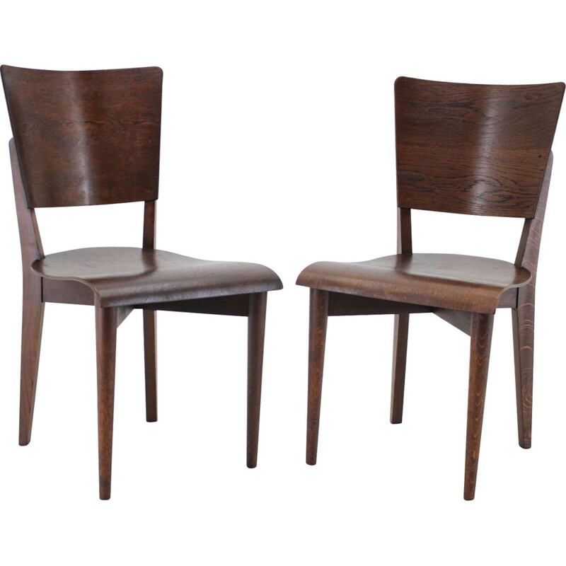 Pair of vintage side chairs by J.Halabala for Up zavody, 1950
