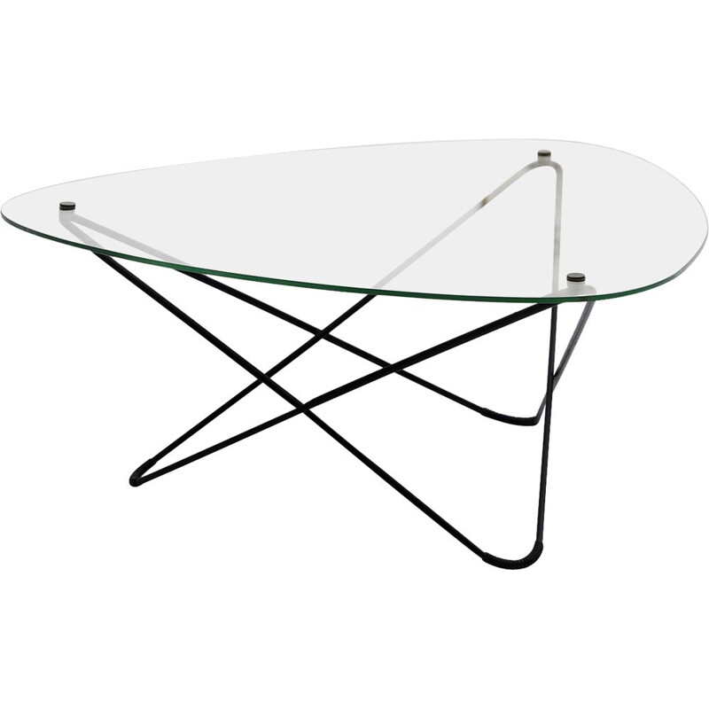 Vintage glass coffee table by Jacques Tournus for Airborne, 1954