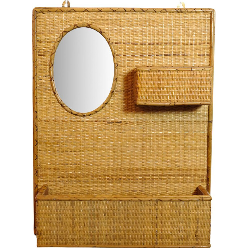 Vintage wall-mounted pocket tray with mirror, 1960-1970