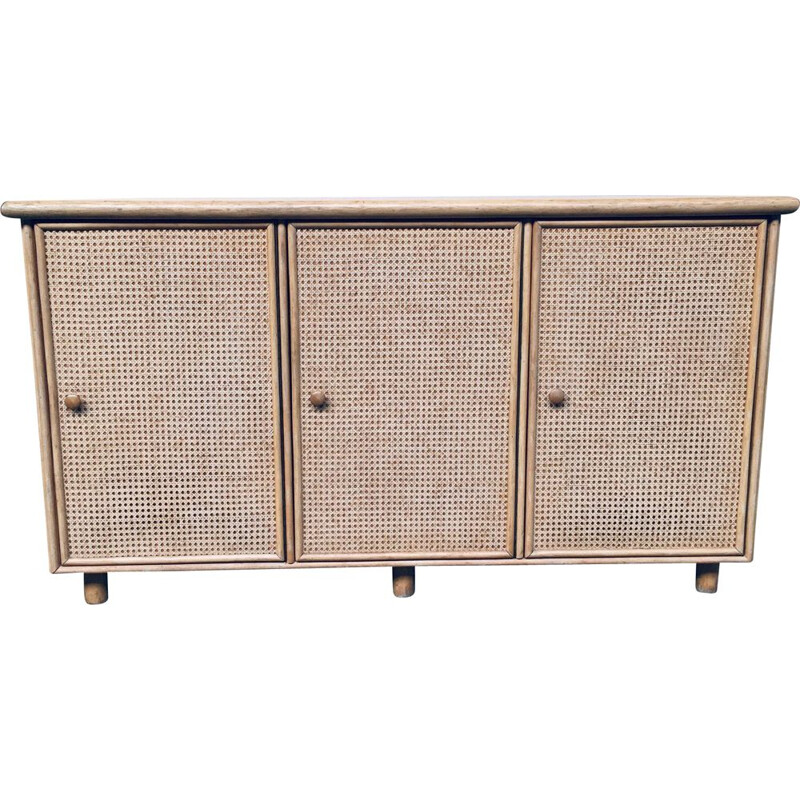 Italian vintage rattan lowboard, 1970s