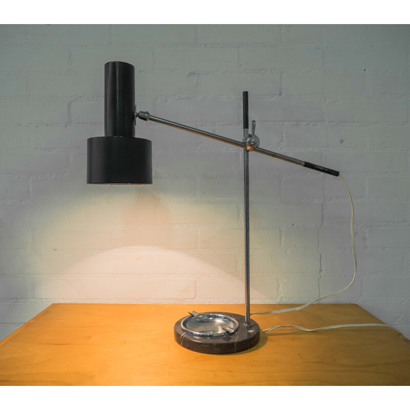 Mid-century desk lamp in steel and marble with ashtray - 1950s