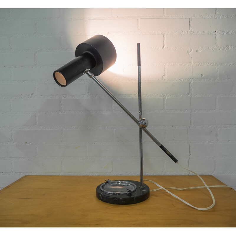Mid-century desk lamp in steel and marble with ashtray - 1950s