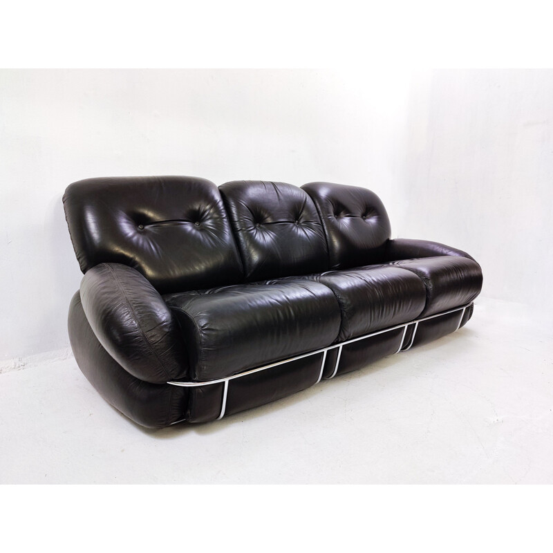 Vintage-Sofa aus schwarzem Leder, Italien 1960