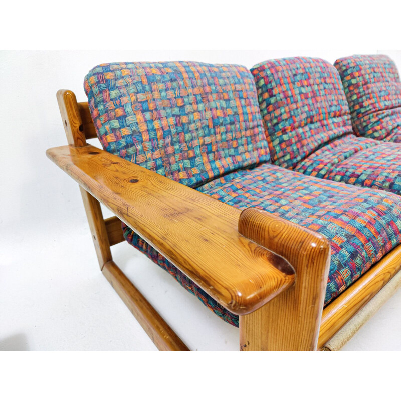 Mid-century Italian sofa in pitchpine and fabric, 1960s