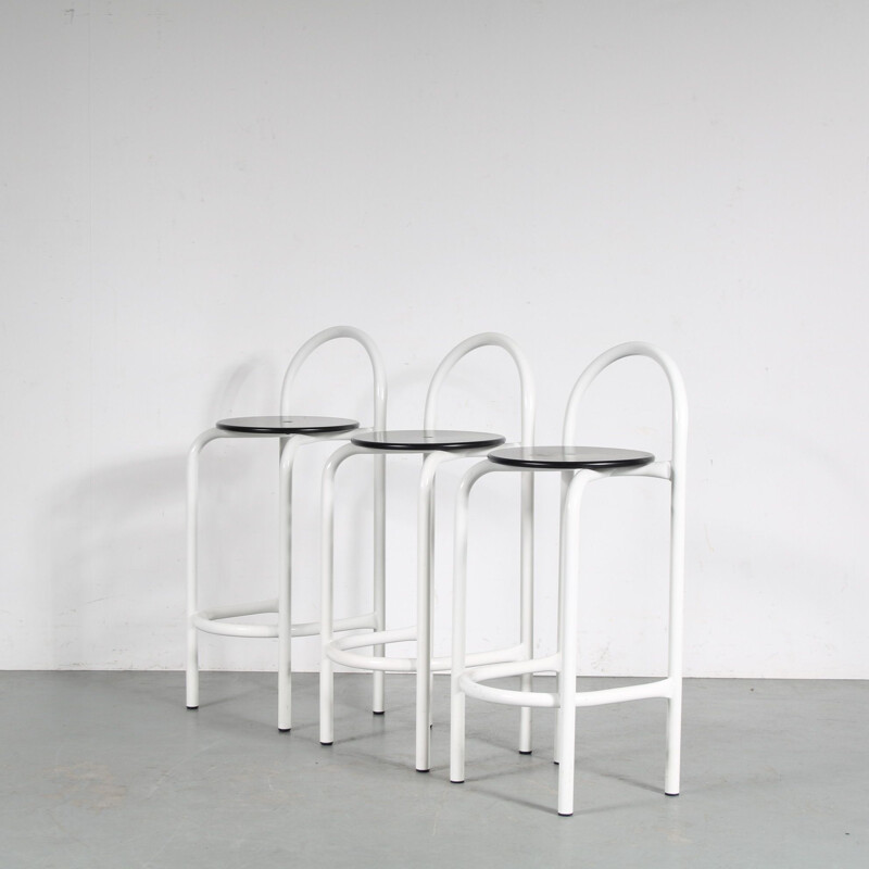 Ensemble de 3 tabourets de bar italiens vintage en métal blanc, 1980