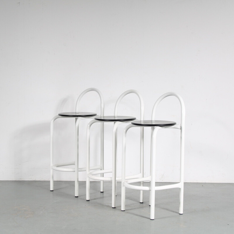 Set of 3 vintage Italian bar stools in white metal, 1980s