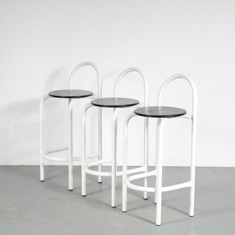 Set of 3 vintage Italian bar stools in white metal, 1980s