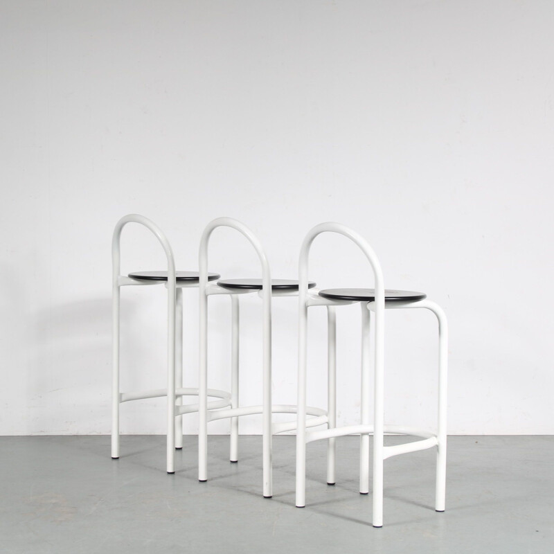 Set of 3 vintage Italian bar stools in white metal, 1980s