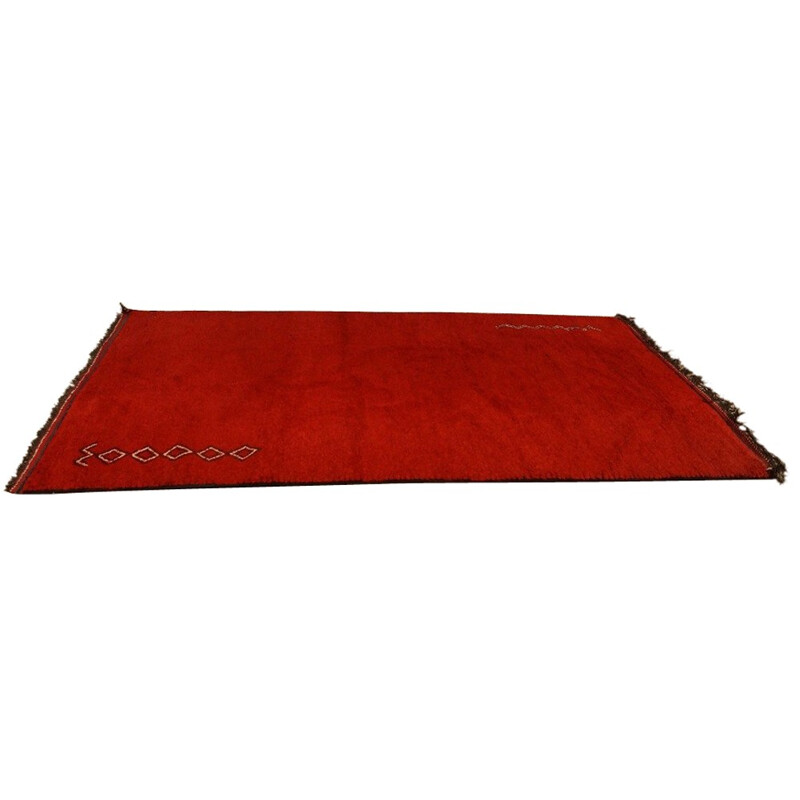 Grand tapis marocain en laine rouge et noir - 1970 