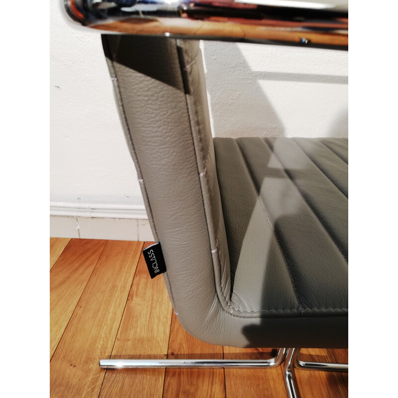 Fauteuil de bureau vintage Inclass en cuir gris