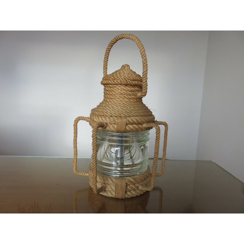 Vintage rope table lamp by Audoux Minet, 1950