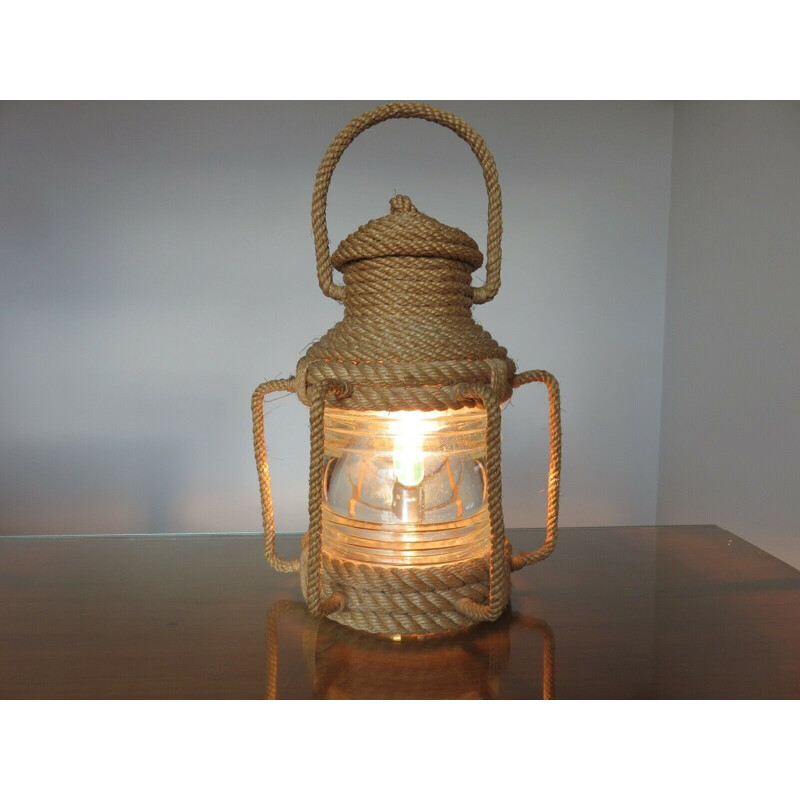 Vintage rope table lamp by Audoux Minet, 1950