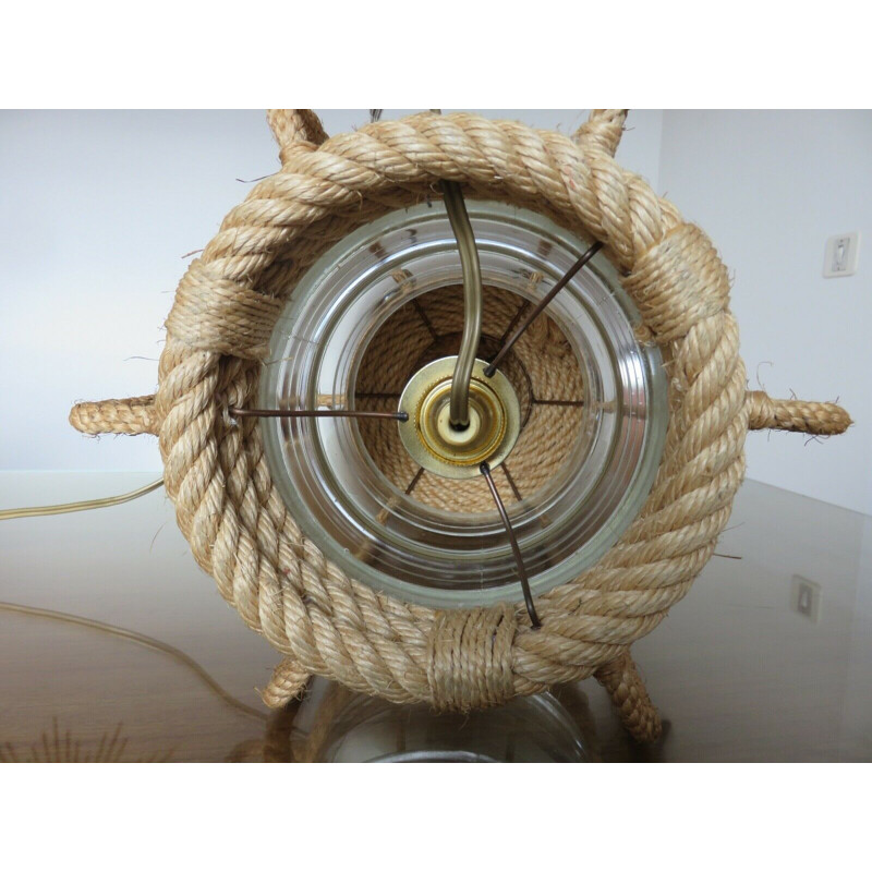 Vintage rope table lamp by Audoux Minet, 1950