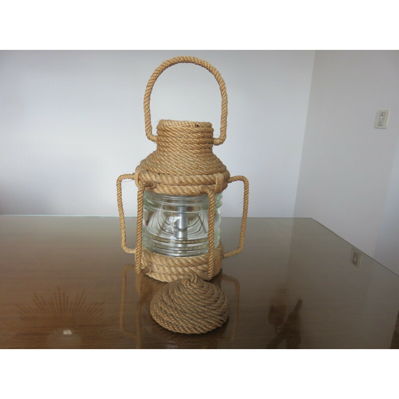 Vintage rope table lamp by Audoux Minet, 1950