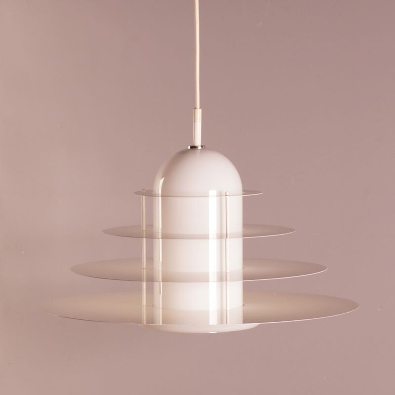 White Raak "B-1017" hanging lamp in aluminum and glass, André ROTTE - 1980s